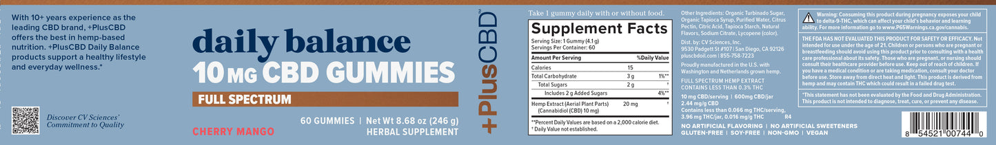 PlusCBD Daily Balance Cherry Mango Gummies