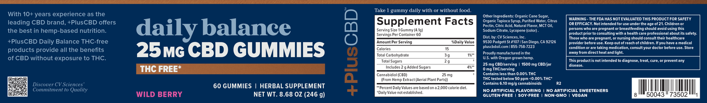 PlusCBD Daily Balance Wild Berry Gummies